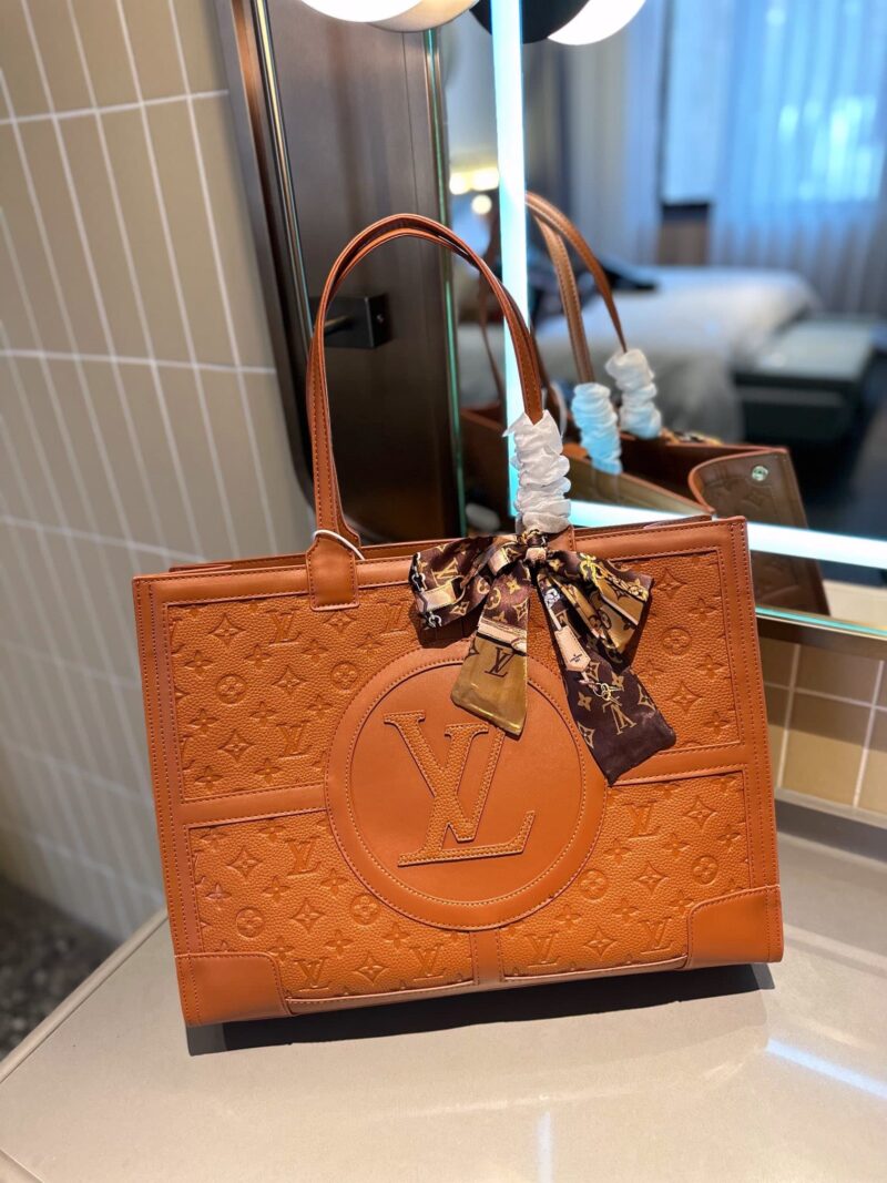 Alternative view of Louis Vuitton Lv Logo Tote Bag Embossed Cowhide Leather Brown 40Cm