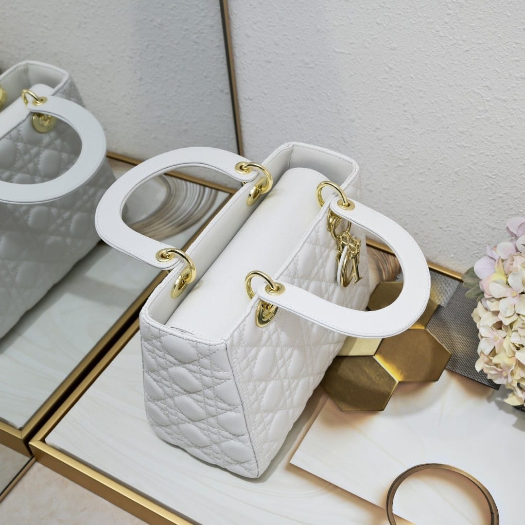 Dior Medium Lady Dior Bag Gold Hardware White 24cm M0565ONGE M030 - Image 6