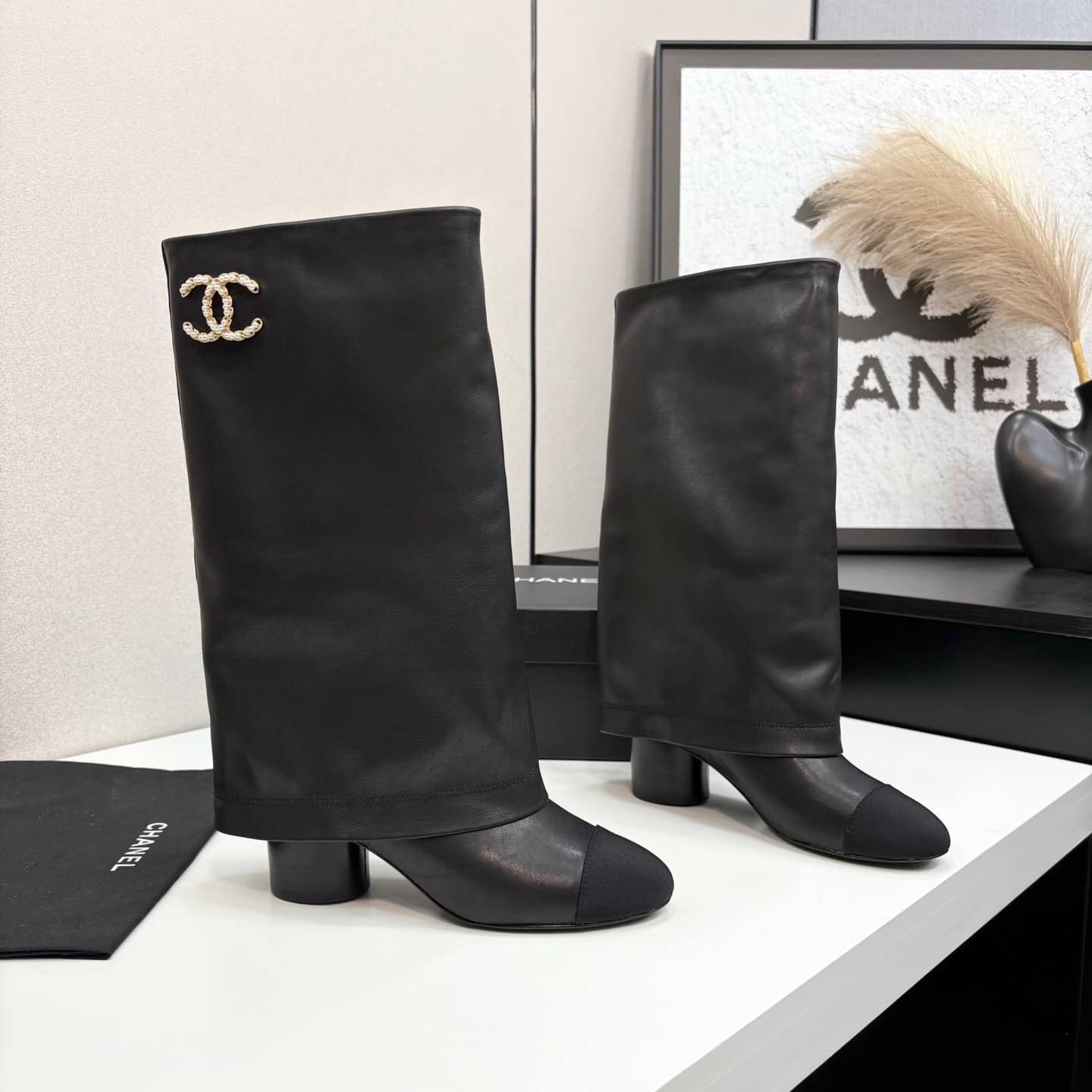 Chanel High Boots Leather And Grosgrain Black - Image 3