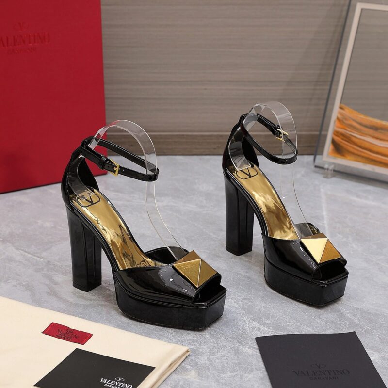 Alternative view of Valentino Garavani Open Toe Pump One Stud Platform Patent Leather Black ZW2S0EA3LAF 0NO