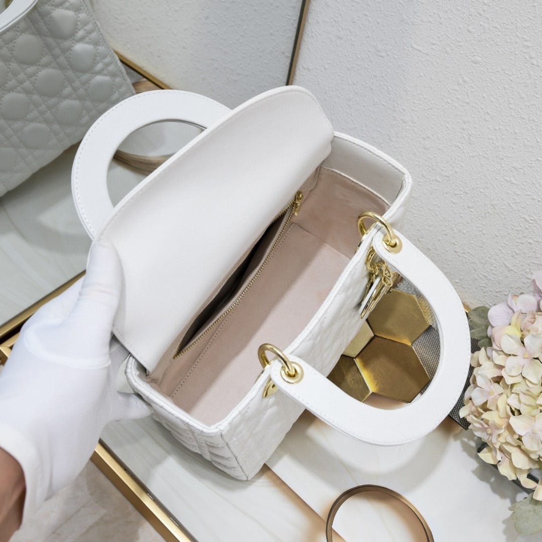 Dior Medium Lady Dior Bag Gold Hardware White 24cm M0565ONGE M030 - Image 7