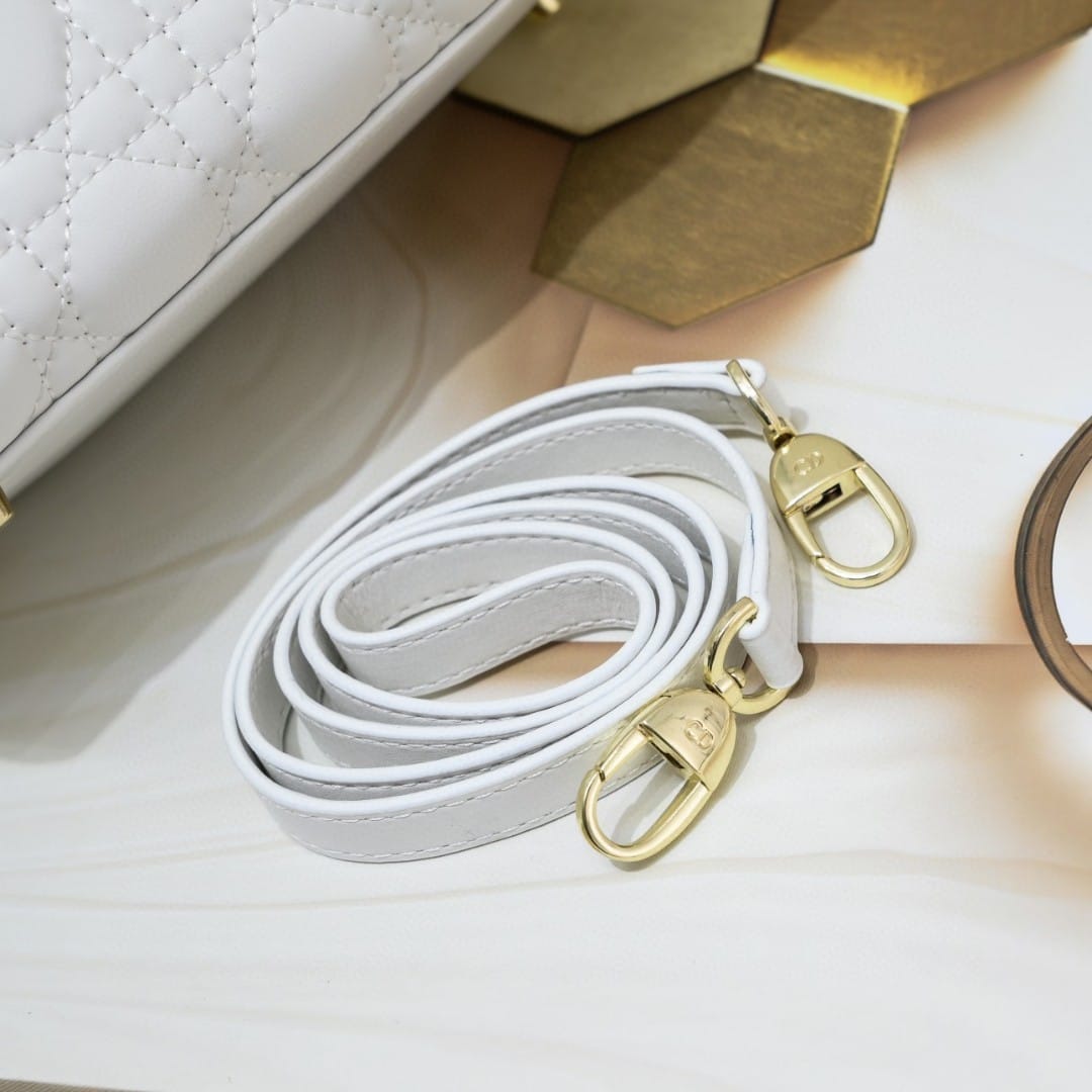 Dior Medium Lady Dior Bag Gold Hardware White 24cm M0565ONGE M030 - Image 9