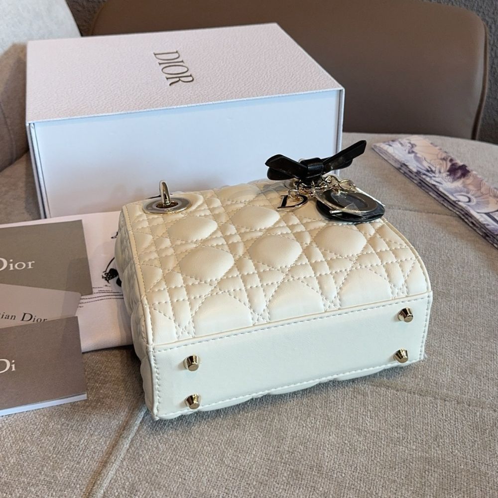 Dior Mini Lady Dior Bag With Chain White and Black 17Cm M0505PUQC M06E - Image 5
