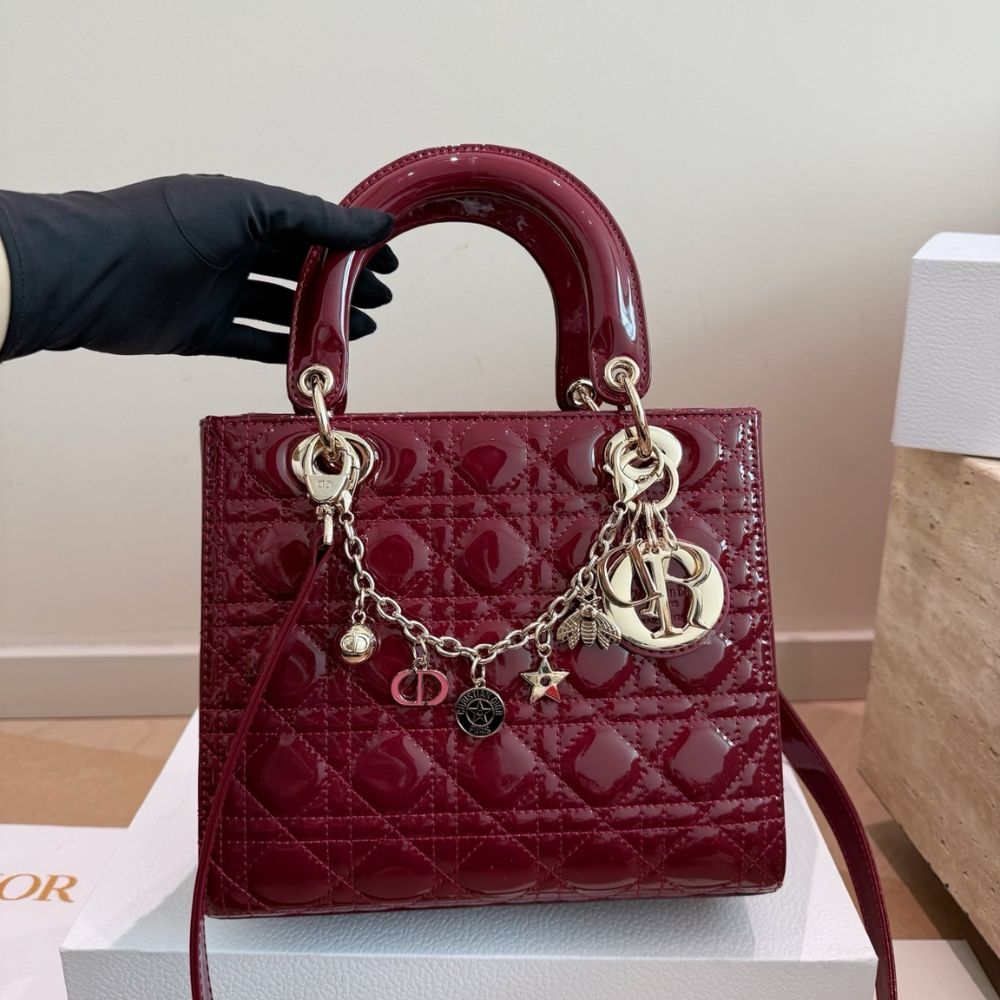 Dior Lady Dior Bag Dark Red Gold Charm Edition 25Cm - Image 2