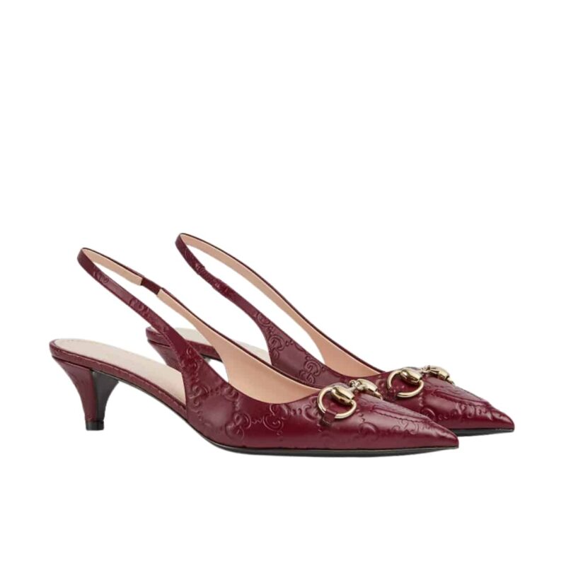 Gucci Women'S Horsebit Slingback Pump Gg Leather Rosso Ancora Red 782407 Aaegj 6207