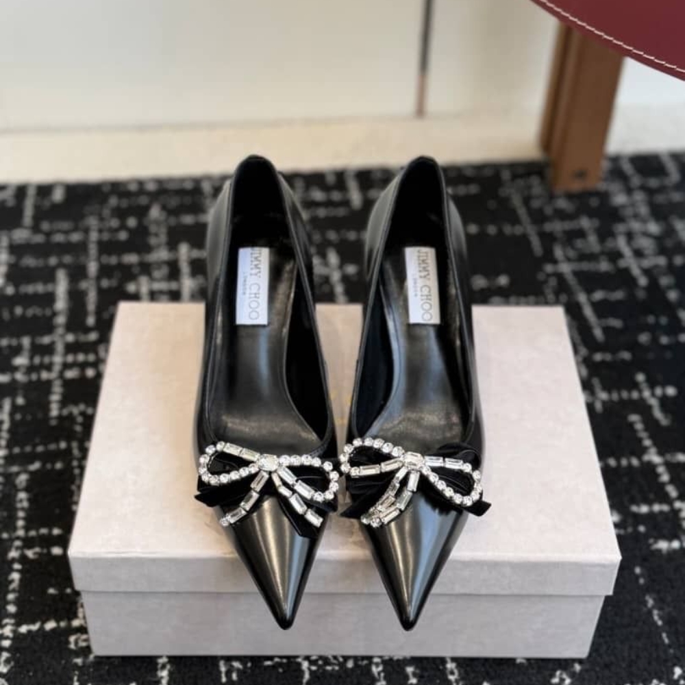 Jimmy Choo Auria 70 Soft Spazzolato Pumps with Velvet and Crystal Bow Black AURIA70BSV - Image 3