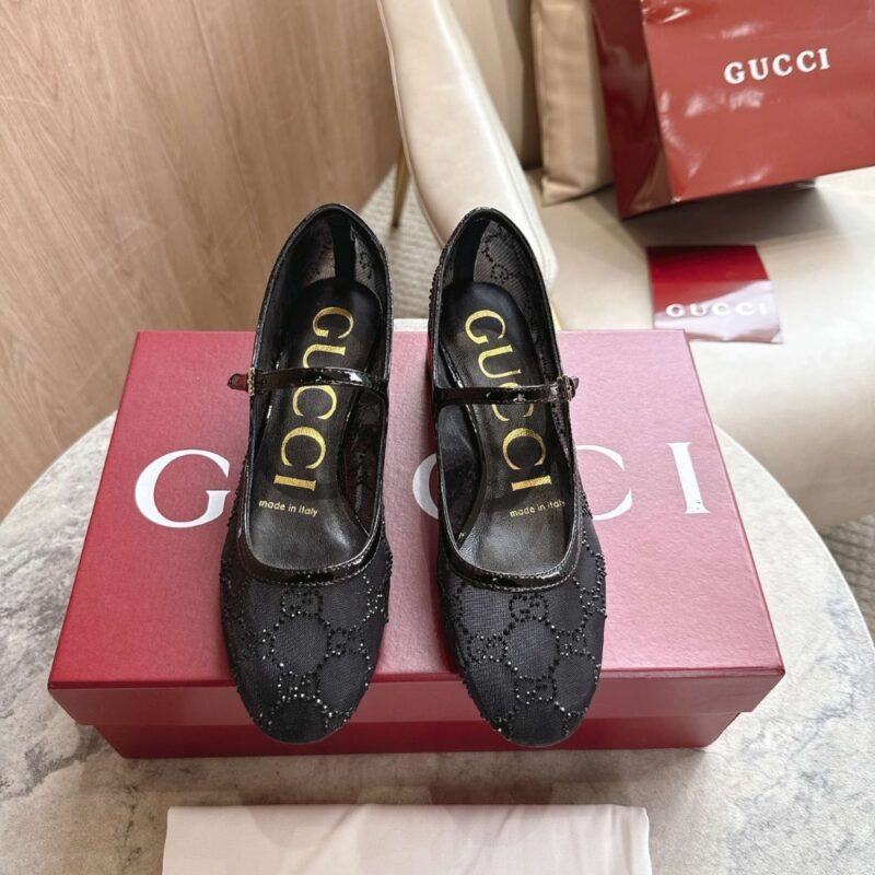 Alternative view of Gucci Women Gg Crystal Ballet Flat Black Mesh 835809 Faeq0 1046