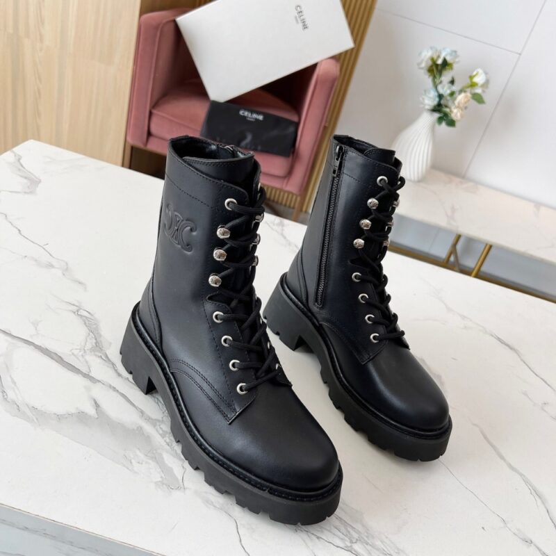 Alternative view of Celine Triomphe Rangers Mid Lace Up Boot In Shiny Bull Black 357583579C38No