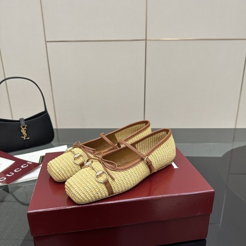 Alternative view of Gucci Women'S Horsebit Ballet Flat Raffia Crochet 832427 Faemz 9542