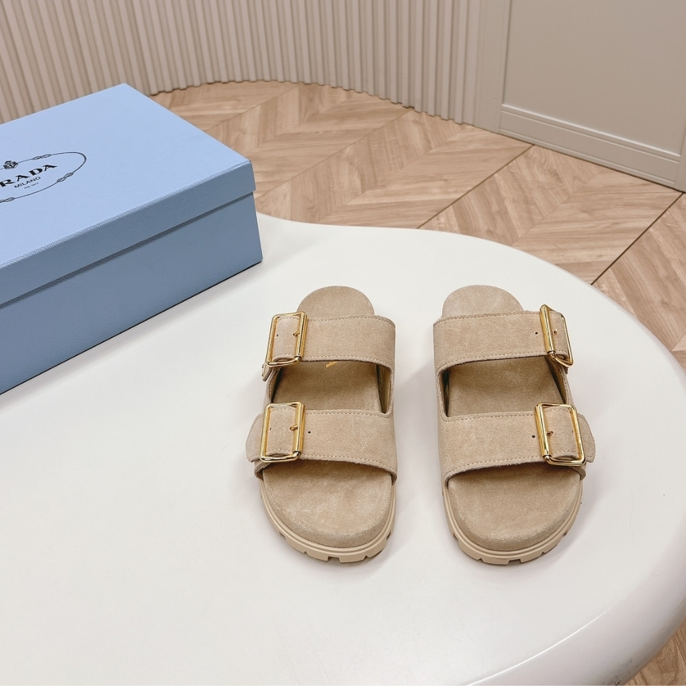 Prada Suede Strap Slides Ecru 1Xx692 054 F0379 F 020 - Image 3