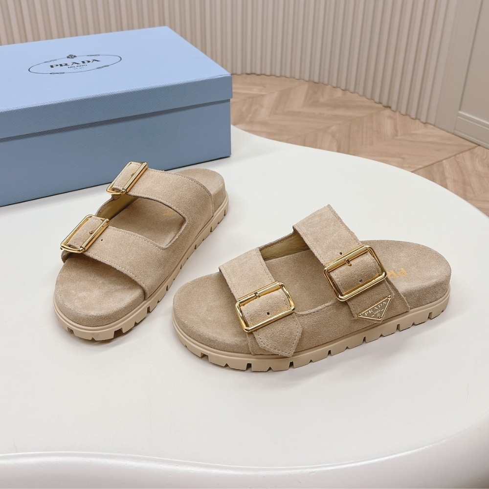 Prada Suede Strap Slides Ecru 1Xx692 054 F0379 F 020 - Image 4