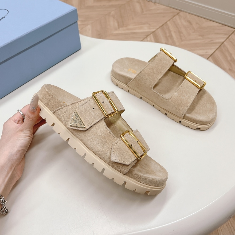 Prada Suede Strap Slides Ecru 1Xx692 054 F0379 F 020 - Image 5