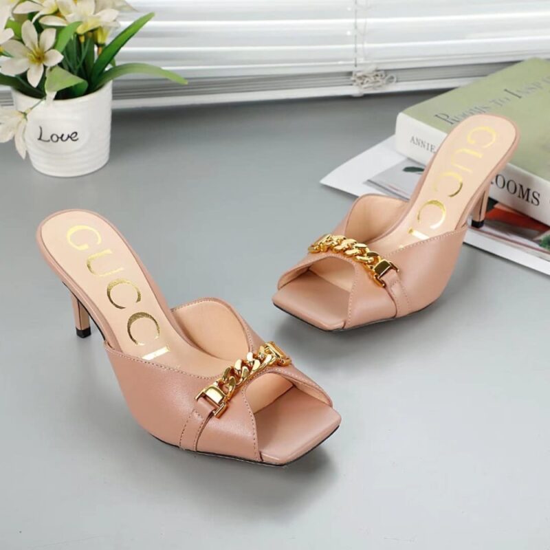 Alternative view of Gucci Sylvie Chain Mule Sandals Patel Pink Leather