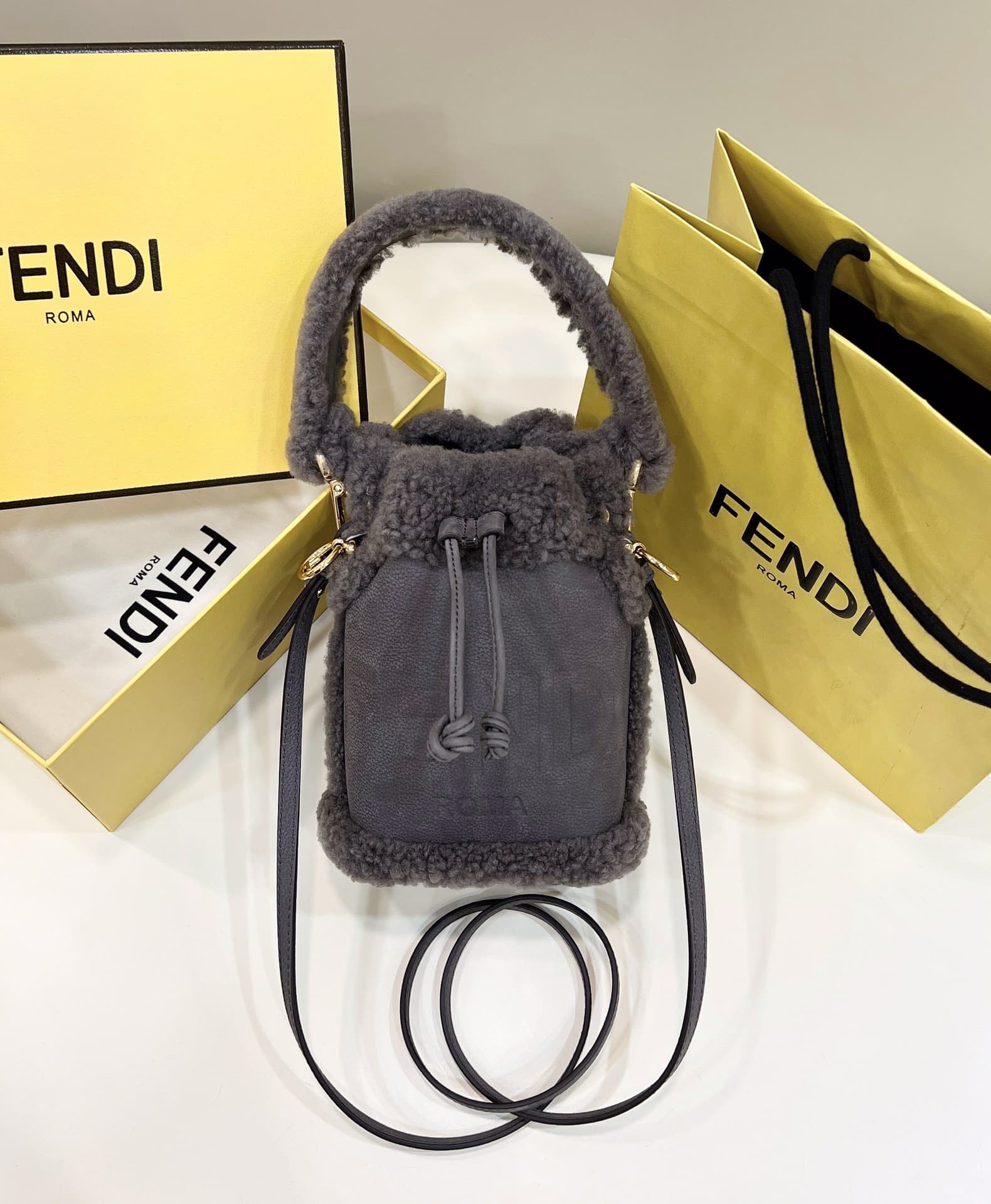 Fendi Mon Tresor Nubuck Mini Bucket Bag Grey 8Bs010Al9If1Efw - Image 7