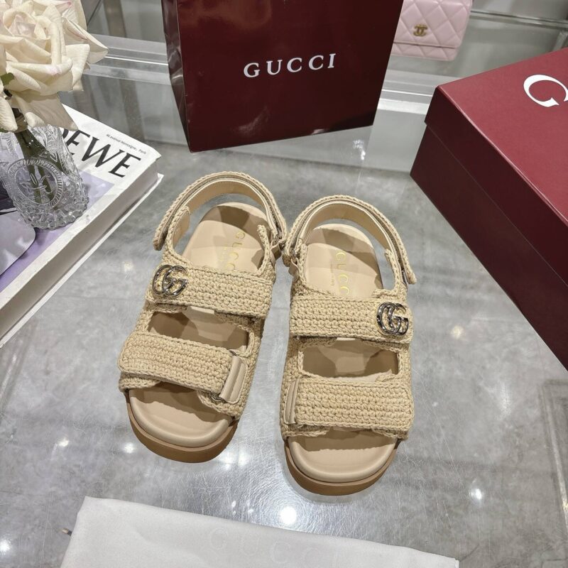 Alternative view of Gucci Women Sandal With Double G Beige Crochet ‎835086 Faeq2 9552