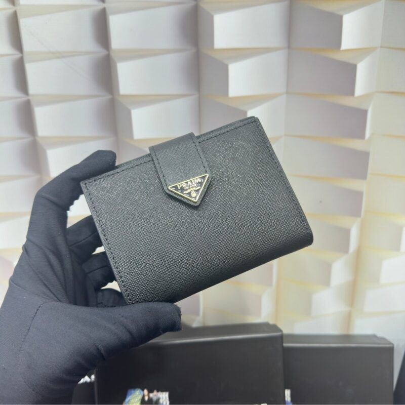 Alternative view of Prada Saffiano Leather Vertical Short Wallet Flap Triangle Logo Black 10Cm