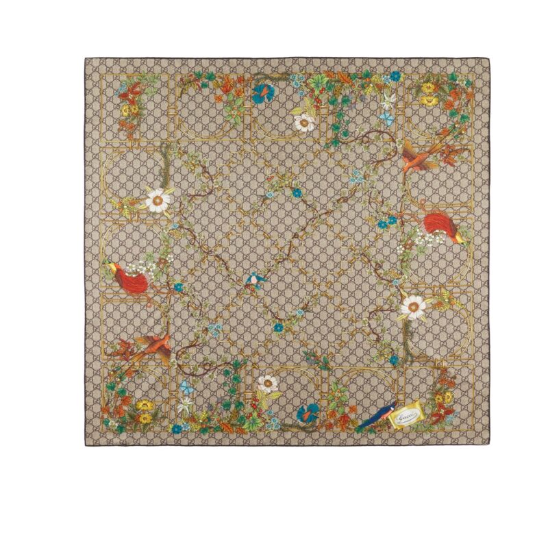 Gucci Print Silk Twill Carré Animal And Floral Brown 90Cm 777066 3G001 9564