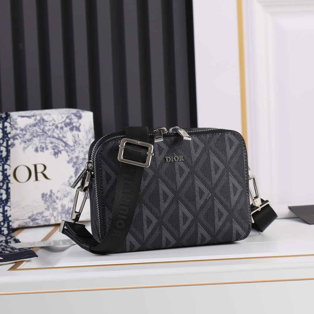 DIOR ZIPPED POUCH WITH STRAP DIOR BLACK COATED COTTON CANVAS WITH CD DIAMOND PRINT 17CM - Image 2