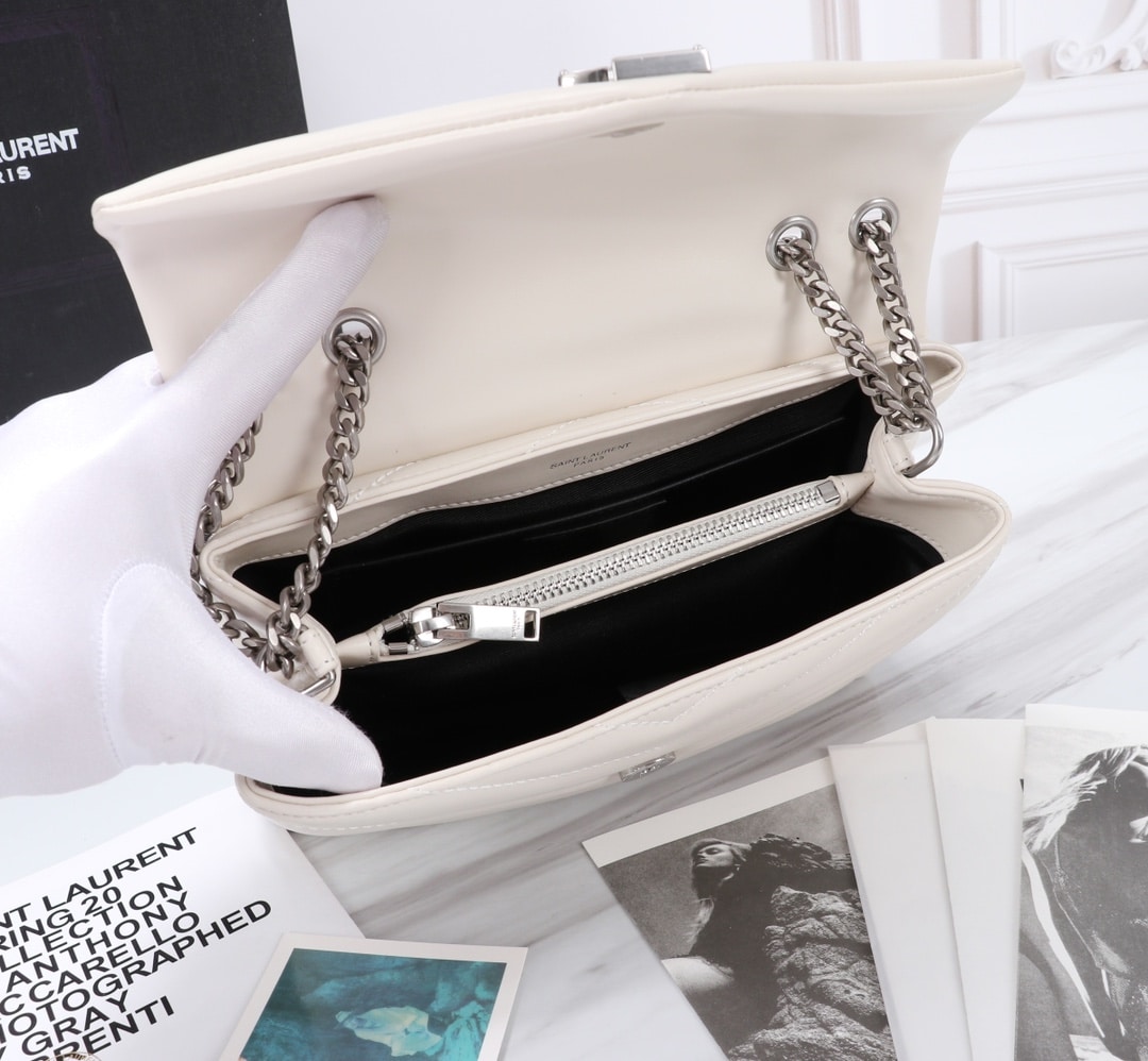 Saint Laurent Loulou Small Chain Bag In Matelassé Y Leather White Silver 23Cm 494699DV726 9207 - Image 4