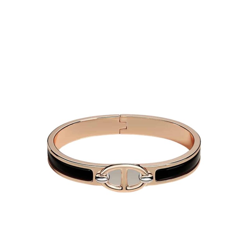 Hermes Mini Clic Anchor Chain Bracelet Rose Gold Tone With Black H209000Fo01Gm