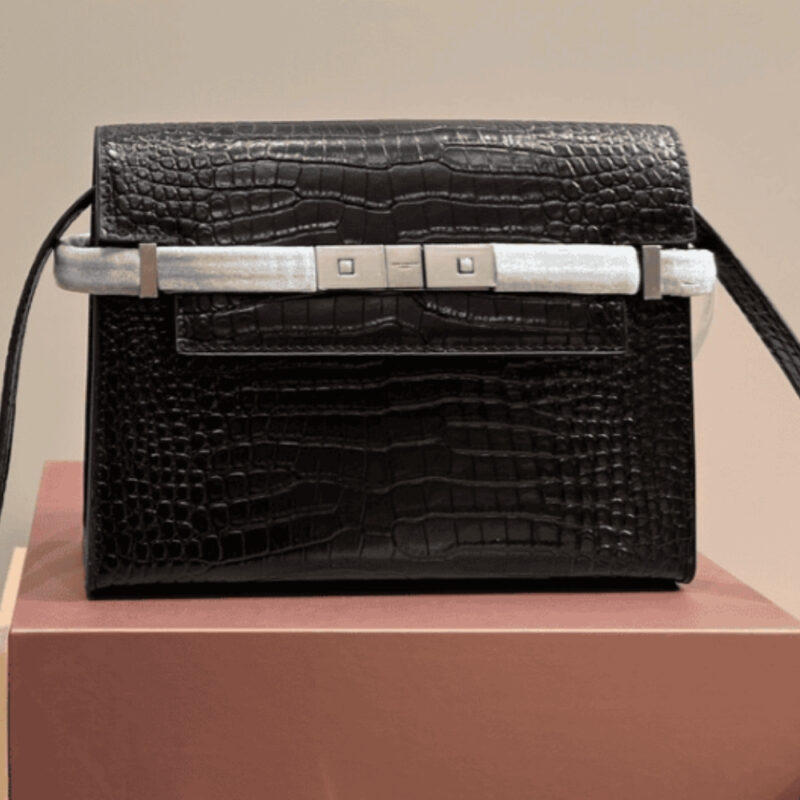 Alternative view of Saint Laurent Manhattan Small In Shiny Crocodile Embossed Leather Black Silver 25Cm