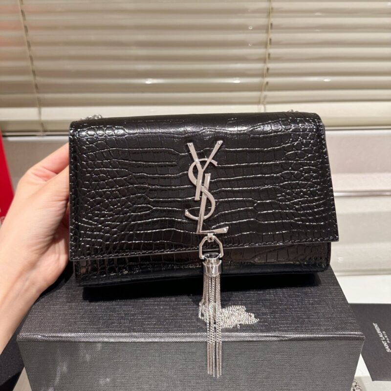 Alternative view of Saint Laurent Kate Small Tassel In Crocodile Embossed Leather Silver Black 19Cm 474366Dnd0N1000