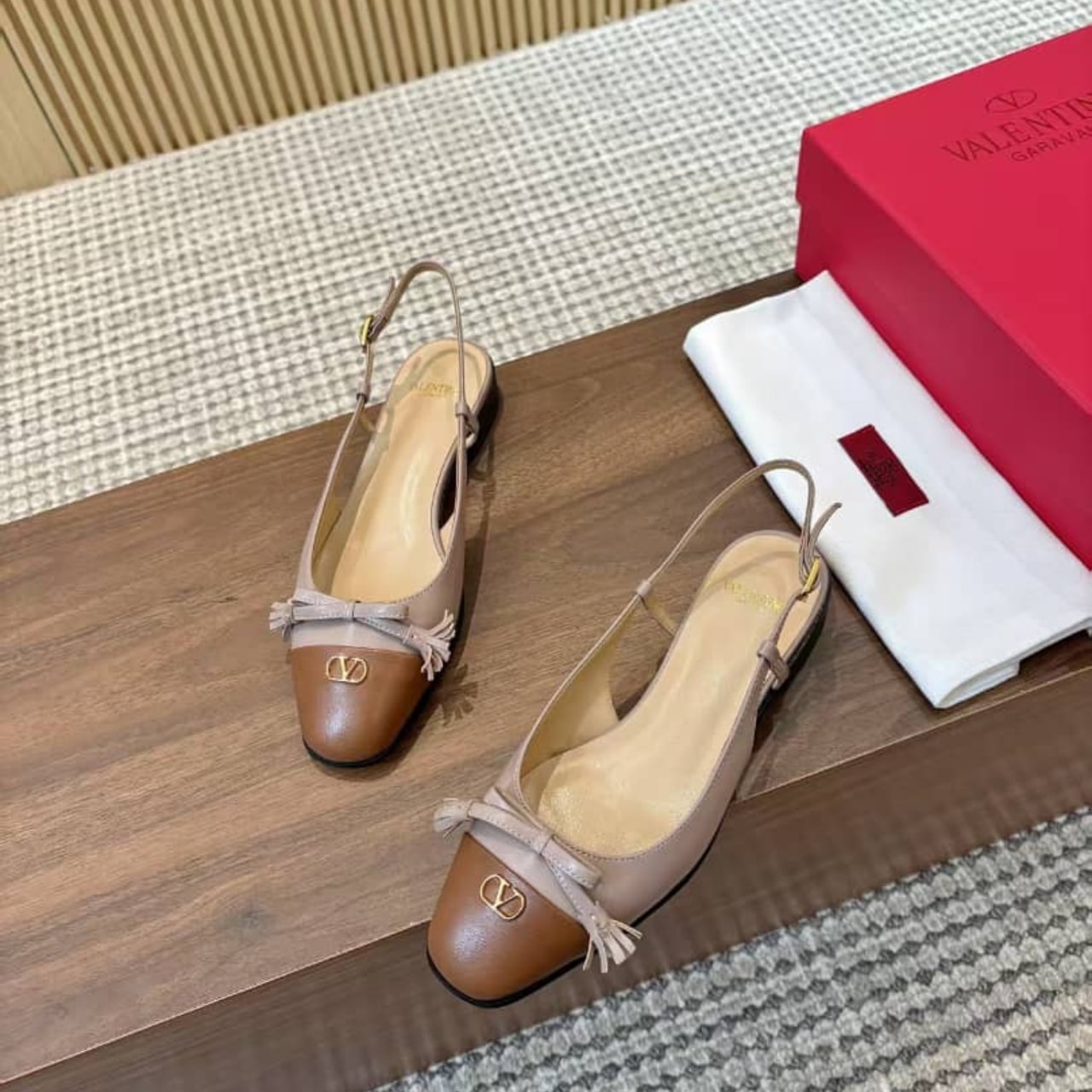 Valentino Garavani Valet Du Roi Slingback Ballerina Rose And Brown 8W2S0MH0DDT AGM - Image 7