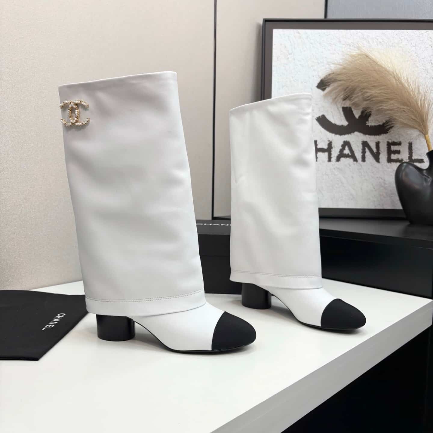 Chanel High Boots Leather And Grosgrain White - Image 7