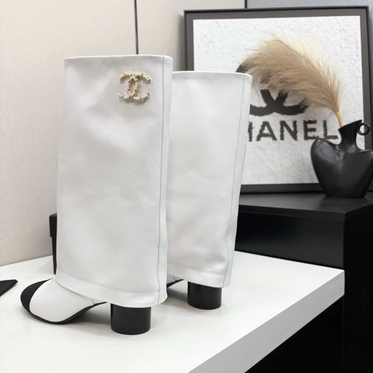 Chanel High Boots Leather And Grosgrain White - Image 8