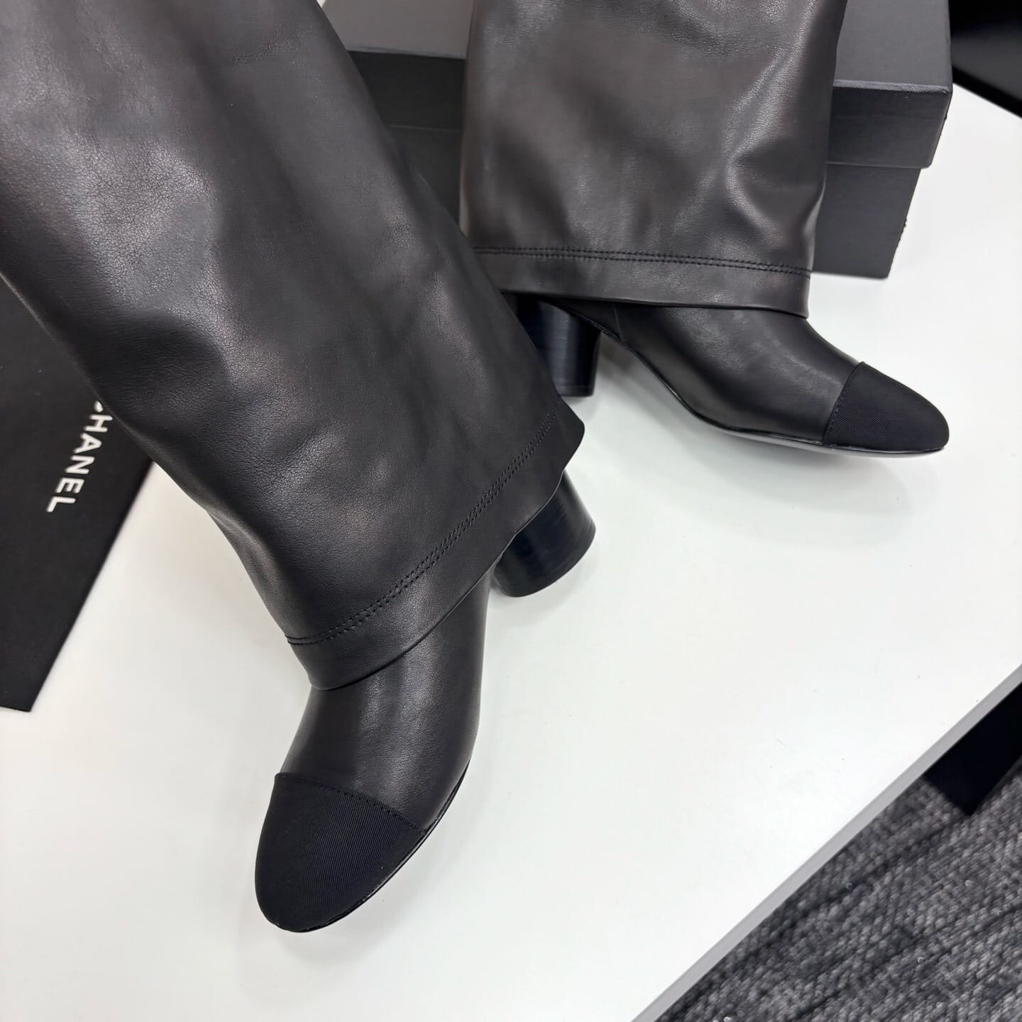 Chanel High Boots Leather And Grosgrain Black - Image 4