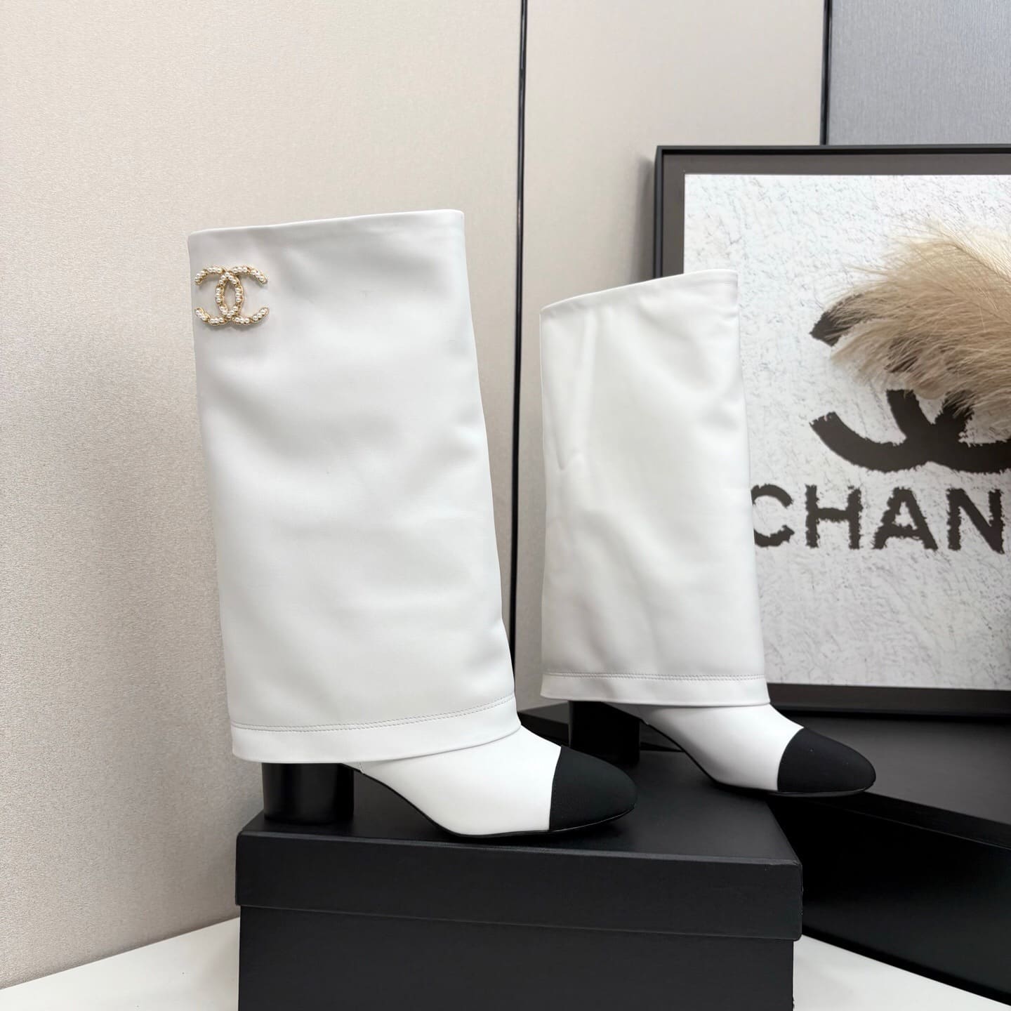 Chanel High Boots Leather And Grosgrain White - Image 3