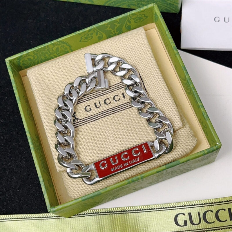Alternative view of Gucci Sterling Silver Logo Bracelet Red 814980 J8410 8166