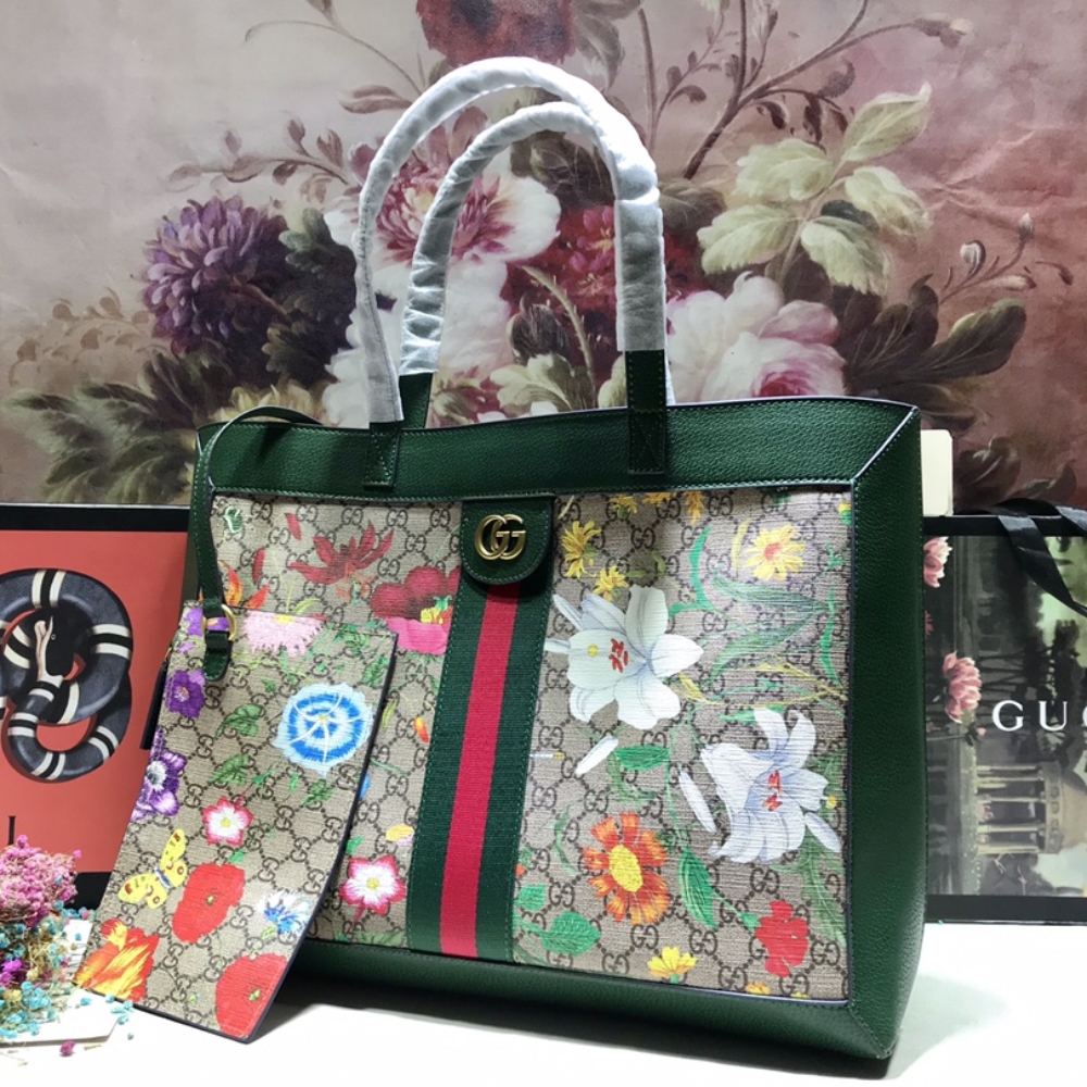 Gucci Ophidia GG Flora Medium Tote Bag Dark Green 44Cm 547947 HWHAE 8709 - Image 2