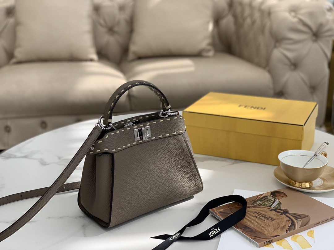 Fendi Peekaboo Mini Selleria Bag With Exotic Details Grey - Image 3