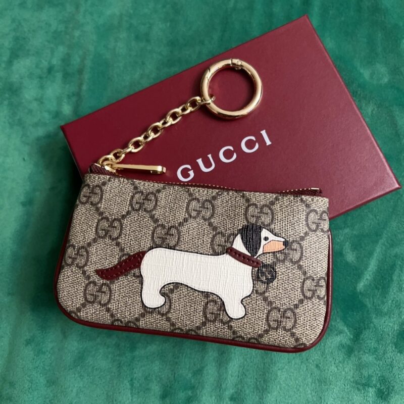 Alternative view of Gucci Key Case With Gg And Dog Detail Beige And Dark Brown 12Cm