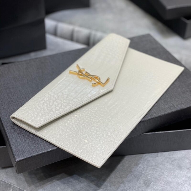 Alternative view of Saint Laurent Uptown Pouch In Crocodile Embossed Shiny Leather White 27Cm 565739Dnd0J9207