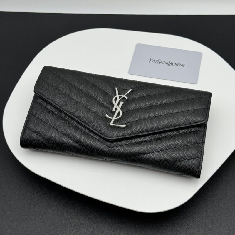 Alternative view of Saint Laurent Cassandre Matelassé Large Flap Wallet In Grain De Poudre Leather Silver Black 19Cm 372264BOW021000