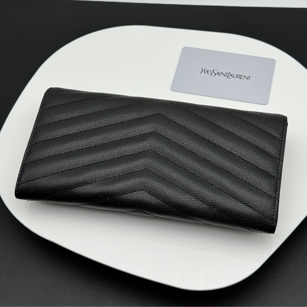 Saint Laurent Cassandre Matelassé Large Flap Wallet In Grain De Poudre Leather Silver Black 19Cm 372264BOW021000 - Image 5