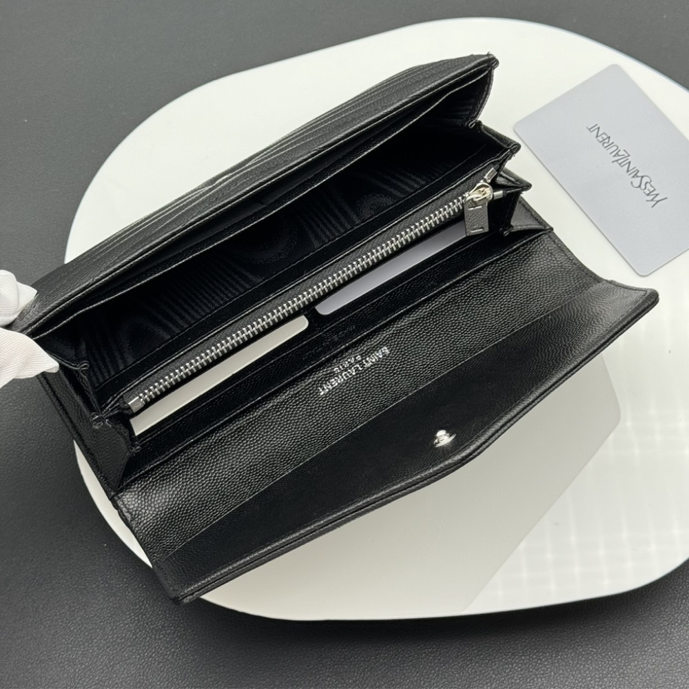 Saint Laurent Cassandre Matelassé Large Flap Wallet In Grain De Poudre Leather Silver Black 19Cm 372264BOW021000 - Image 8