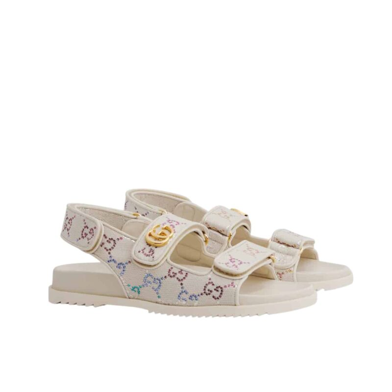 Gucci Moritz Gg Monogram Sandals Beige Ebony 771575 G1730 9755