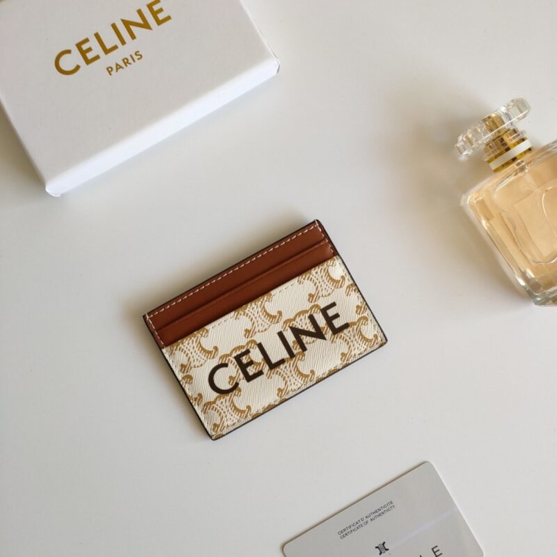 Alternative view of Celine Card Holder In Triomphe Canvas With Celine Print White Tan 10Cm 10B702Cly 01Ta