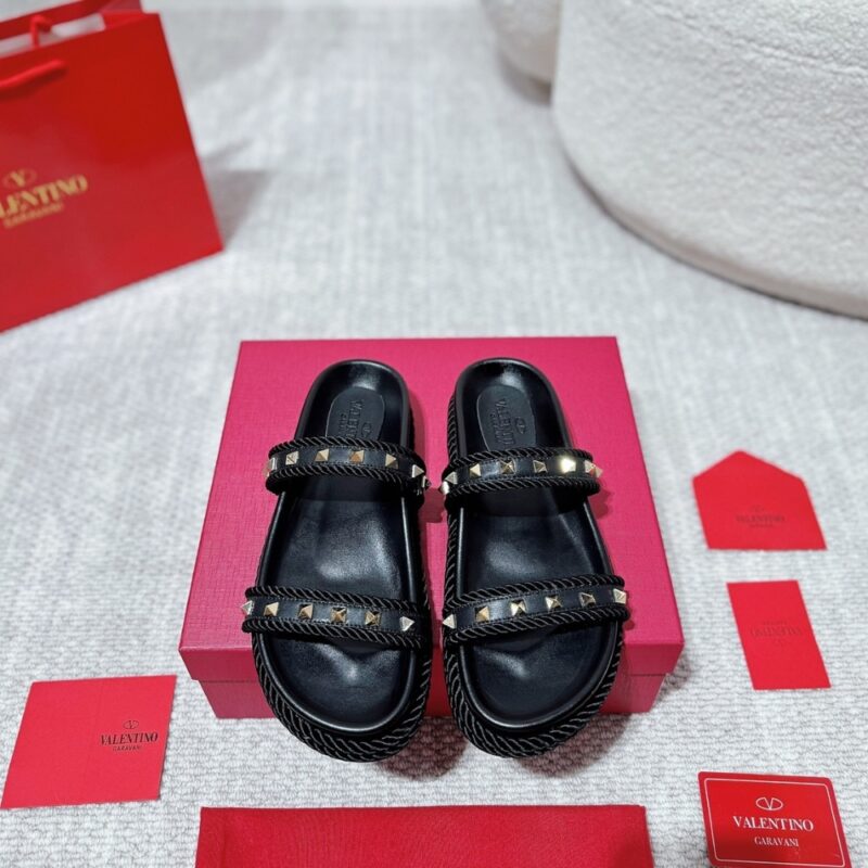 Alternative view of Valentino Garavani Rockstud Leather Espadrille Slide In Black 6W2S0Jr3Bae