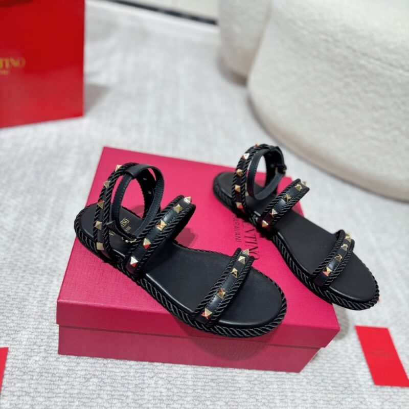 Alternative view of Valentino Garavani Rockstud Torchon Leather Sandal Black 6W2S0Kw8Bae 0No