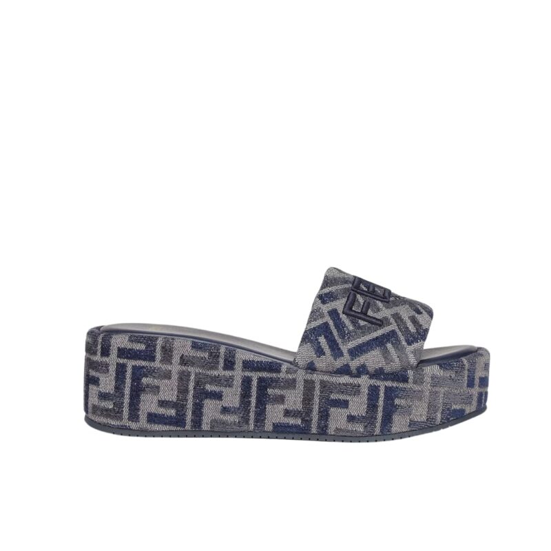 Fendi Sunshine Ff Denim Flatform Slides Blue 8R8515Aosif1Pze