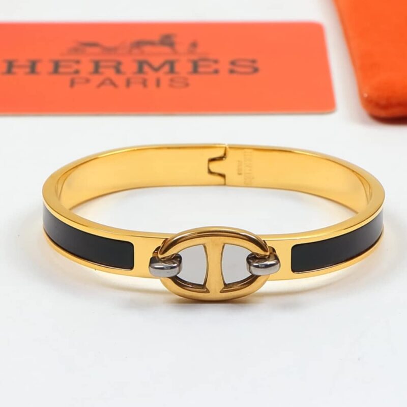 Alternative view of Hermes Mini Clic Chaine D'Ancre Bracelet Gold Tone With Black H209000Fv01Pm