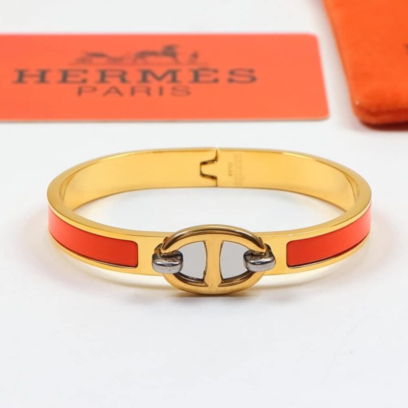 Alternative view of Hermes Mini Clic Chaine D'Ancre Bracelet Gold Tone With Orange H209000Fv8Apm