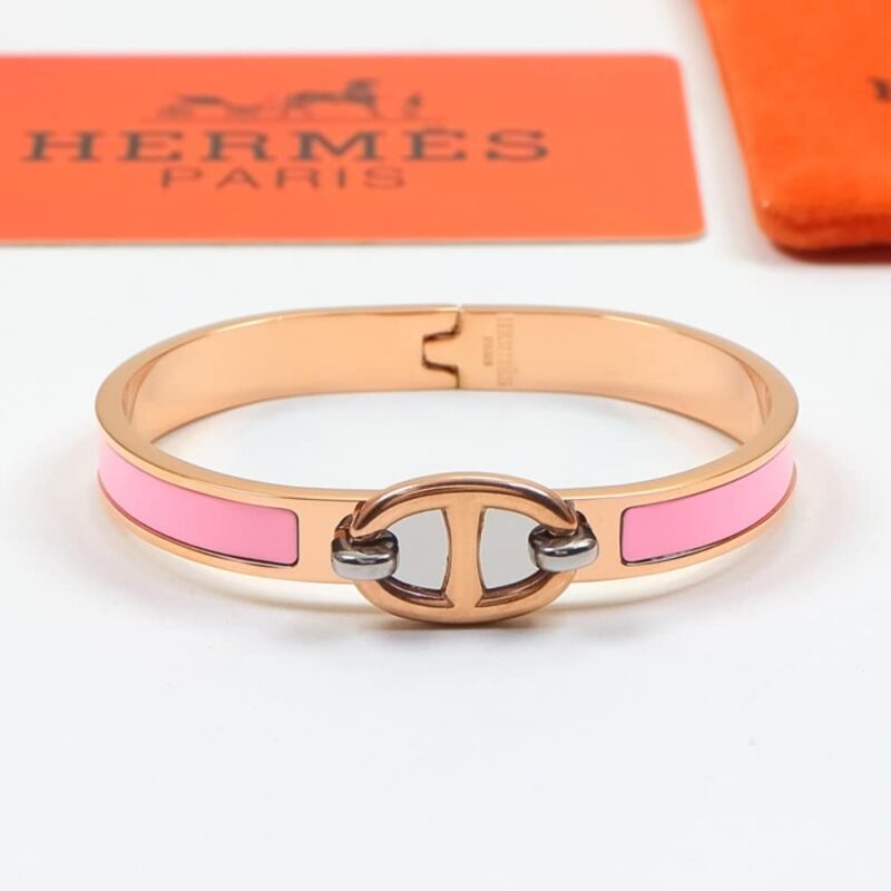 Alternative view of Hermes Mini Clic Anchor Chain Bracelet Rose Gold Tone With Light Pink H209000Fo1Zpm