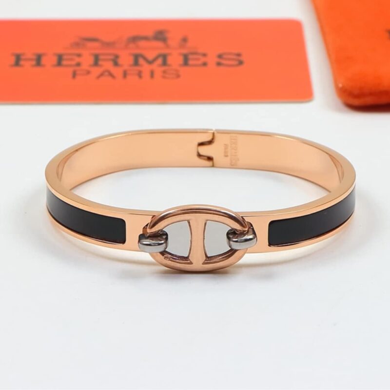 Alternative view of Hermes Mini Clic Anchor Chain Bracelet Rose Gold Tone With Black H209000Fo01Gm