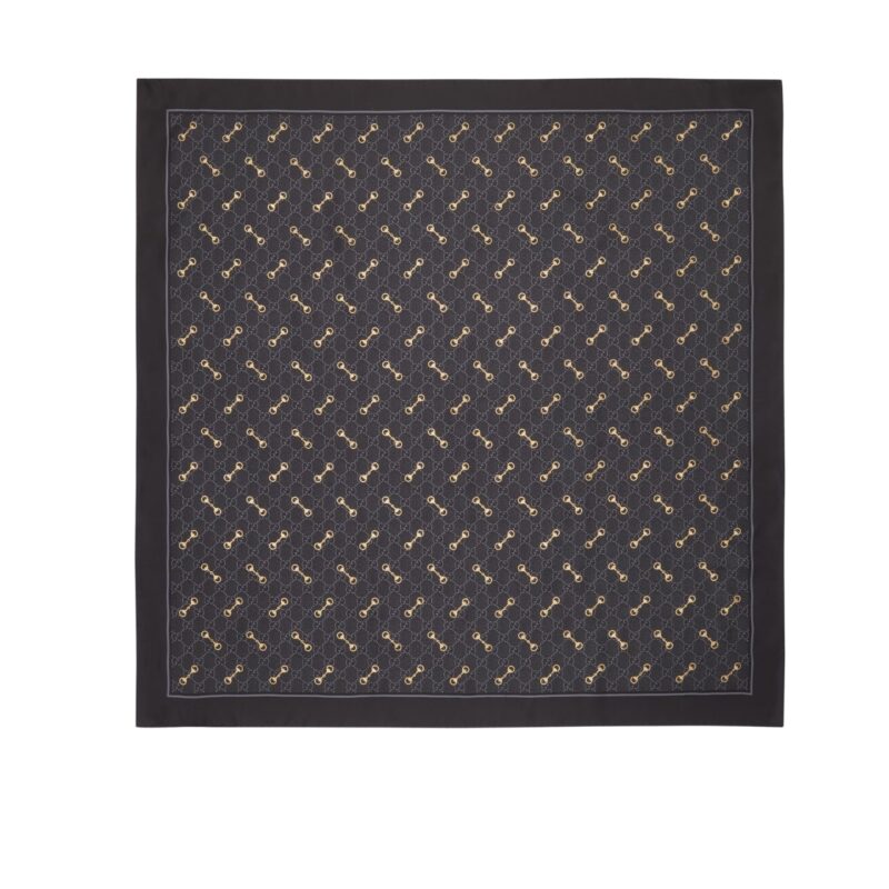 Gucci Printed Silk Carré Gold Gg In Black 662576 3G001 1000