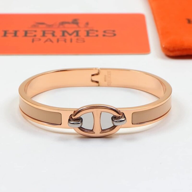 Alternative view of Hermes Mini Clic Anchor Chain Bracelet Rose Gold Tone With Grey H209000Fo19Pm